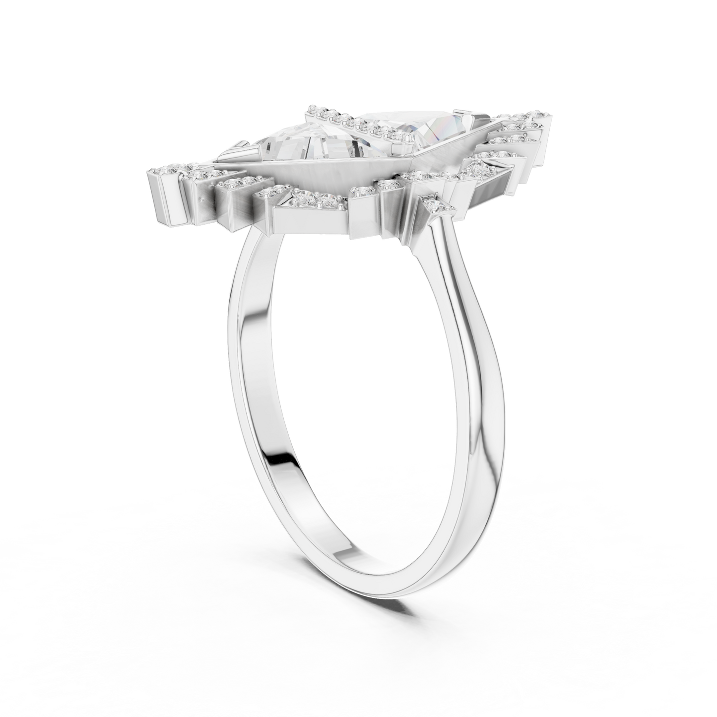 Lozenge Shape Glistening Lab Diamond Ring For Women