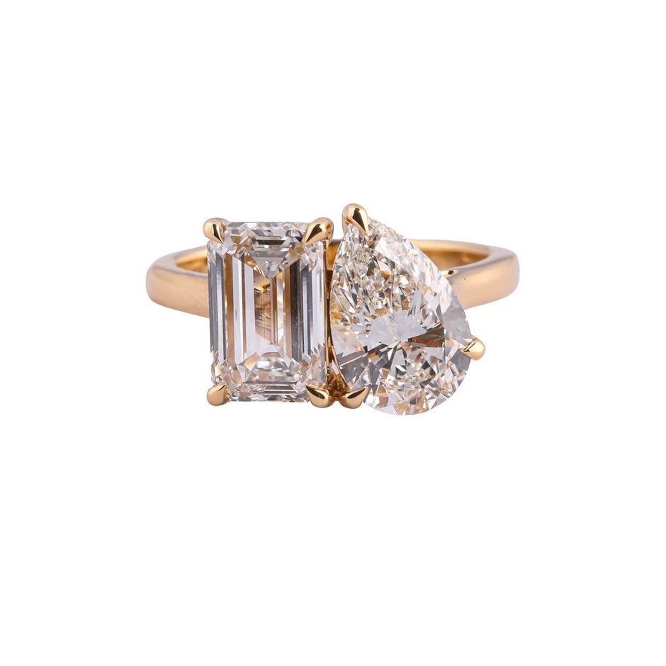 Duet Deco Emerald & Pear Toi et Moi Ring — view 1