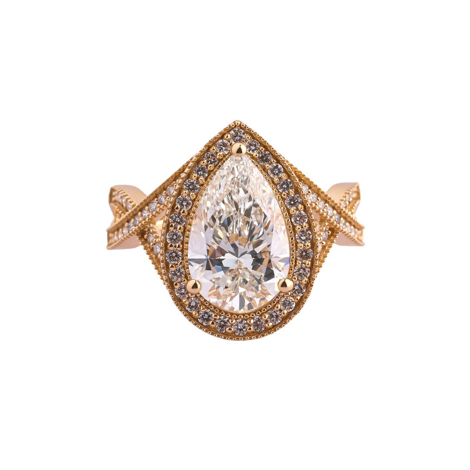 Regency Pear Double-Halo Milgrain Ring — view 1