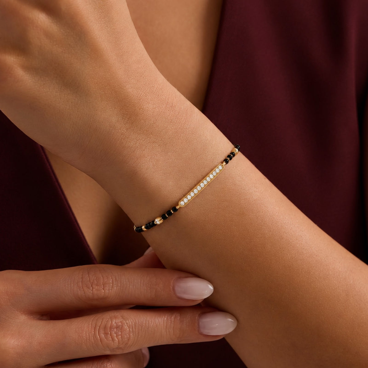 0.49 Carat Lab-Grown Diamond Mangalsutra Bracelet with Black Beads for Women - view 3