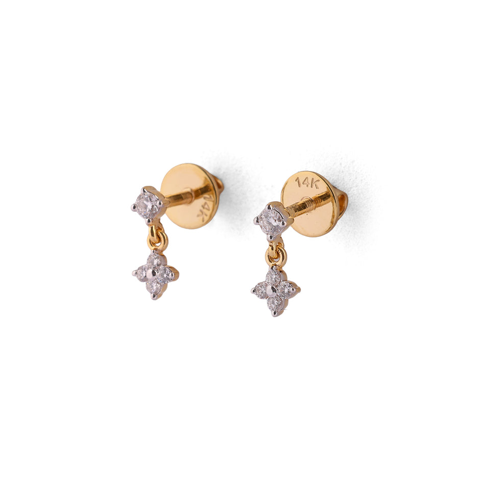 Stelline Aura Solitaire & Floral Starburst Diamond Drop Earrings – view 2