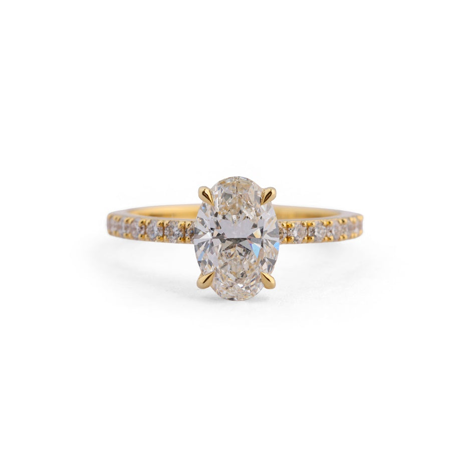 Oval Pavé Solitaire Lab-Grown Diamond Ring - front view