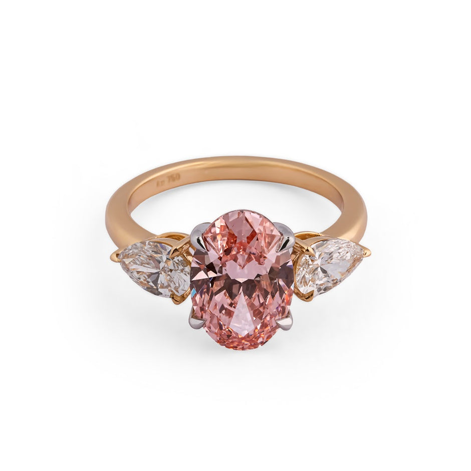 Rosé Aurora Oval & Pear Three-Stone Ring — view 2
