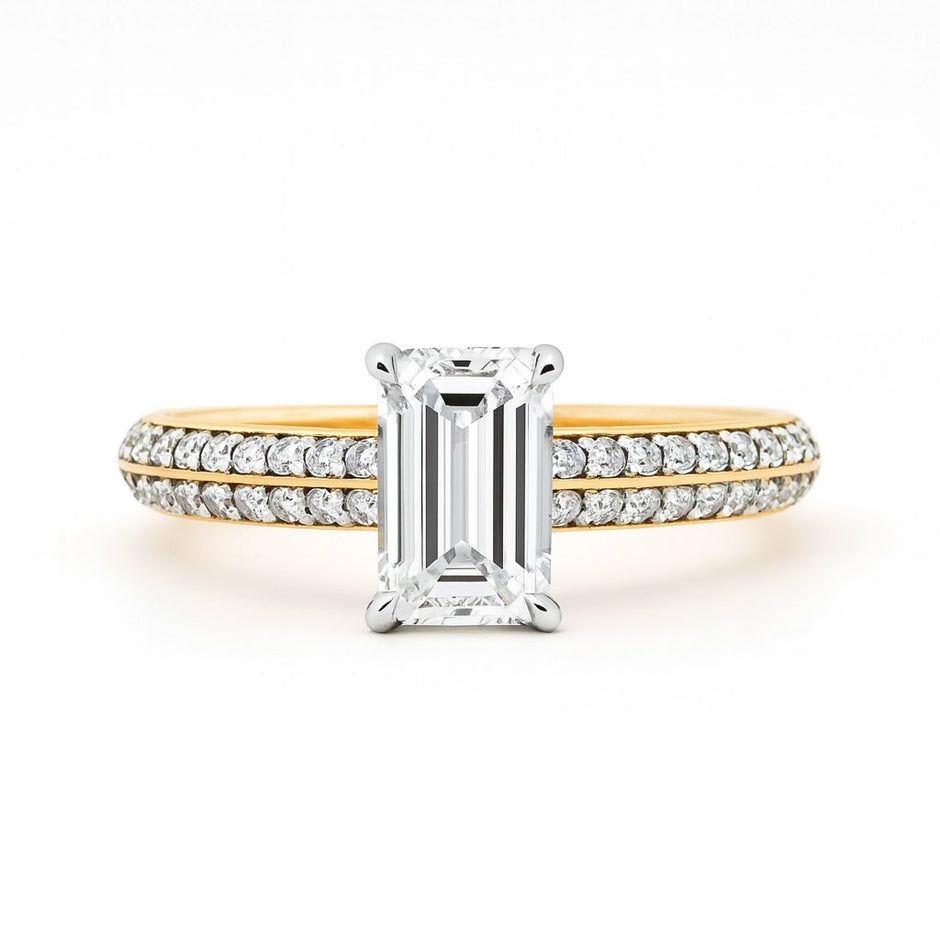 Meridian Emerald-Cut Double-Pavé Ring — front view