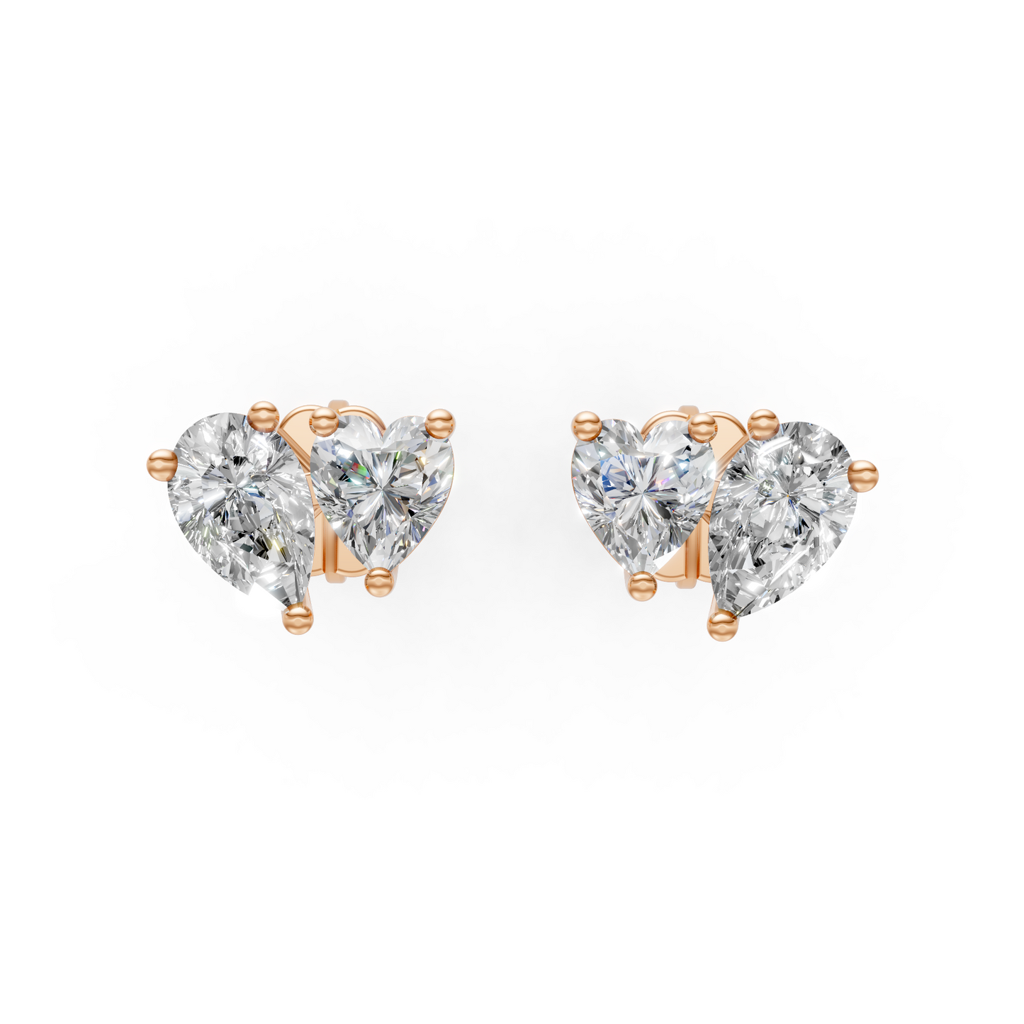 Heart & Pear Shaped Coupled Lab Diamond Studs Earring