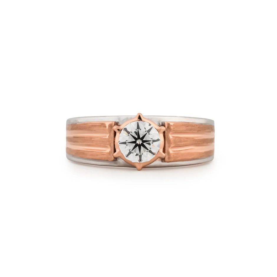 Atlas Round Diamond Ribbed Signet Ring — front view