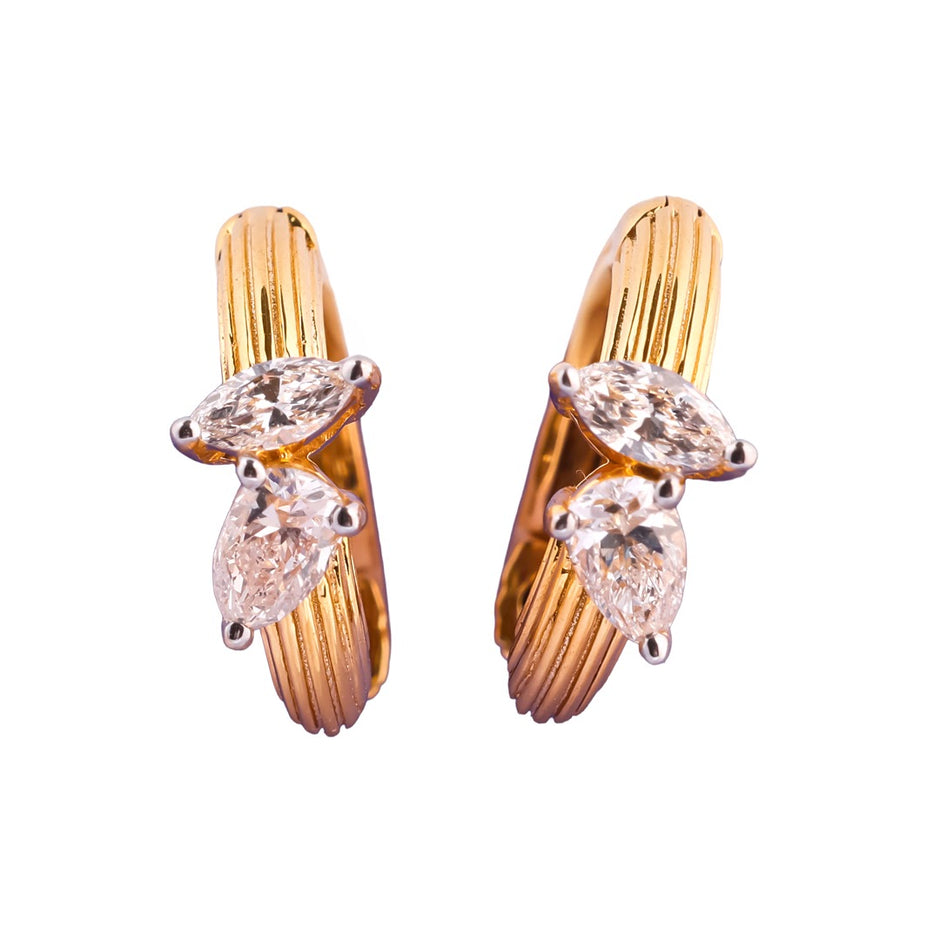 Rivelle Mode Sculpted Marquise Accent Diamond Huggie Earrings