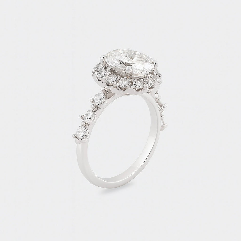 Grandeur Round Halo Split-Pavé Ring — profile view