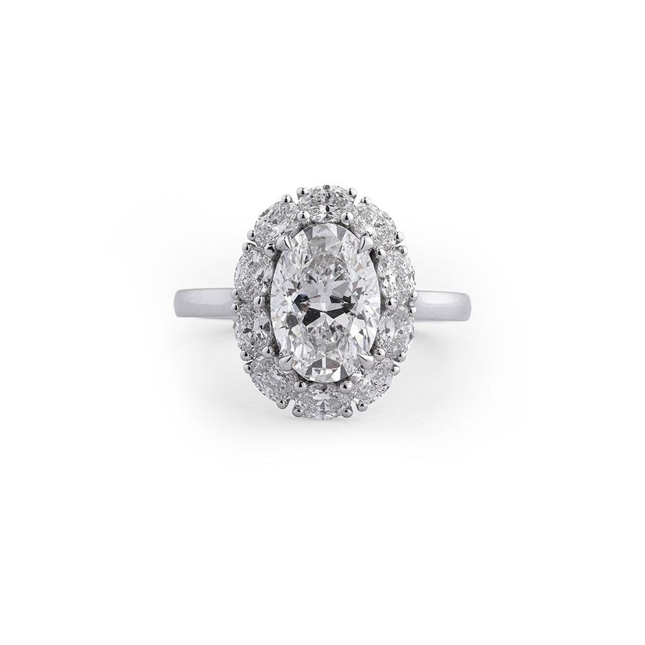 Oval Cluster Halo Lab-Grown Diamond Ring - front view
