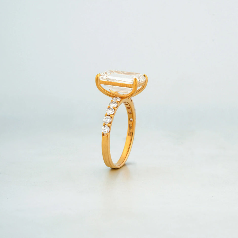 Arden Emerald-Cut Pavé Solitaire Ring — profile view