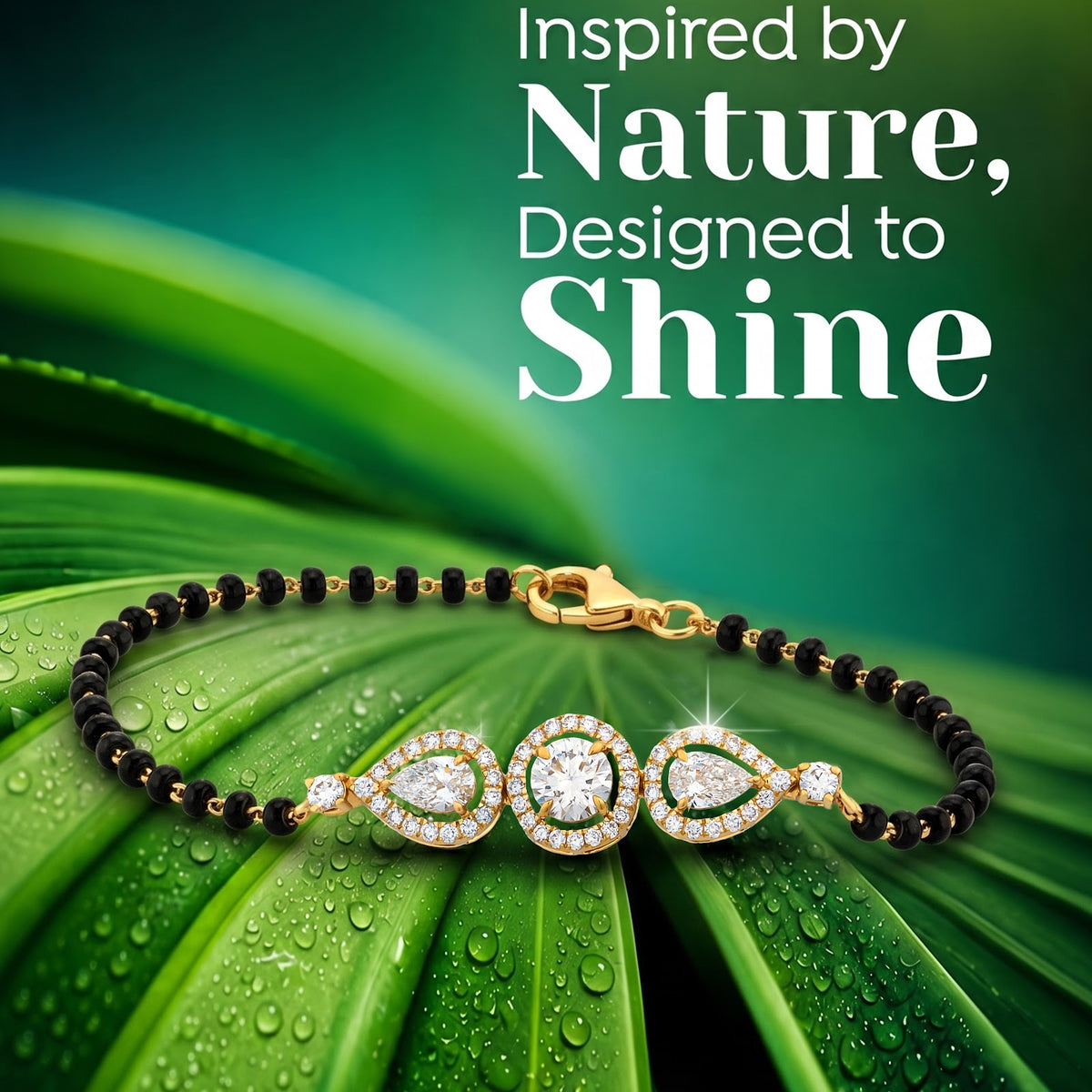 1.79 Carat Lab-Grown Diamond Mangalsutra Bracelet with Black Beads for Women - view 3