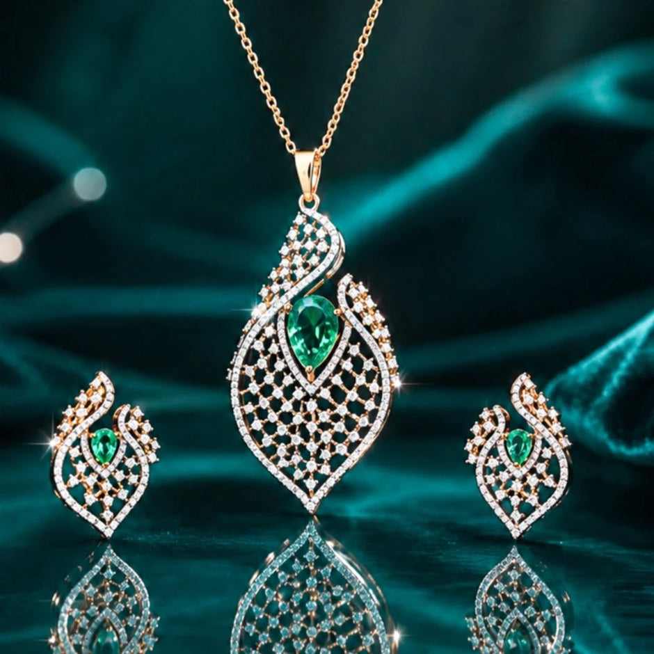 2.21 Ct Round Lab-Grown Diamond with 2.44 Ct Lab-Grown Colourstone Pendant Set — view 1