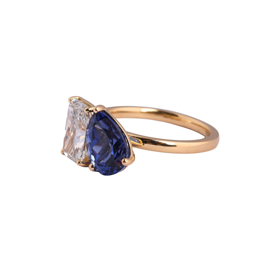Azure Duet Radiant & Pear Toi et Moi Ring — view 2