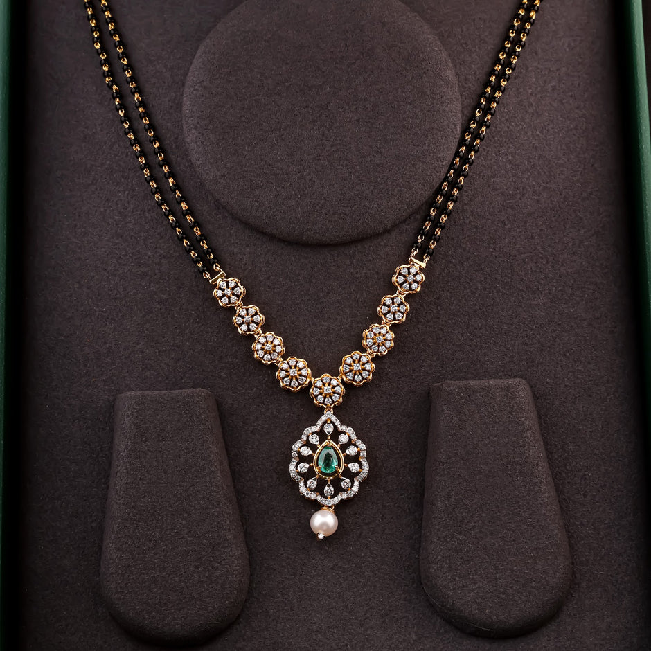 1.33 Carat Lab-Grown Diamond Mangalsutra with Black Beads and Colour Stones for Women - view 2