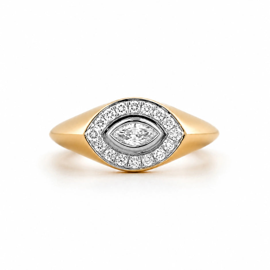 Aegis Marquise Eye Halo Signet Ring — front view