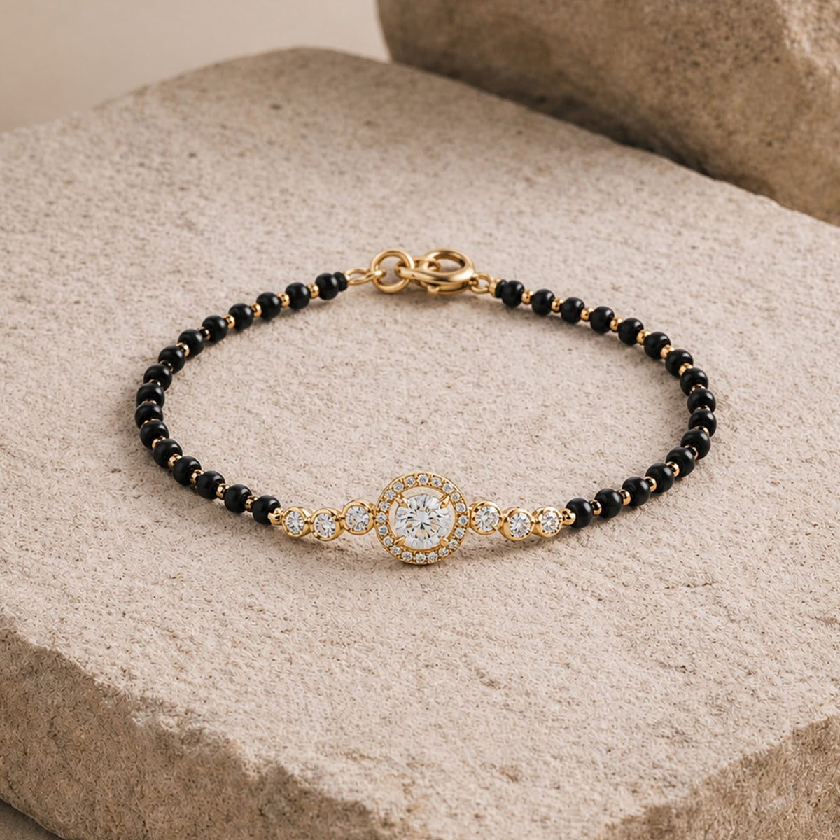 0.87 Carat Lab-Grown Diamond Mangalsutra Bracelet with Black Beads for Women - view 3