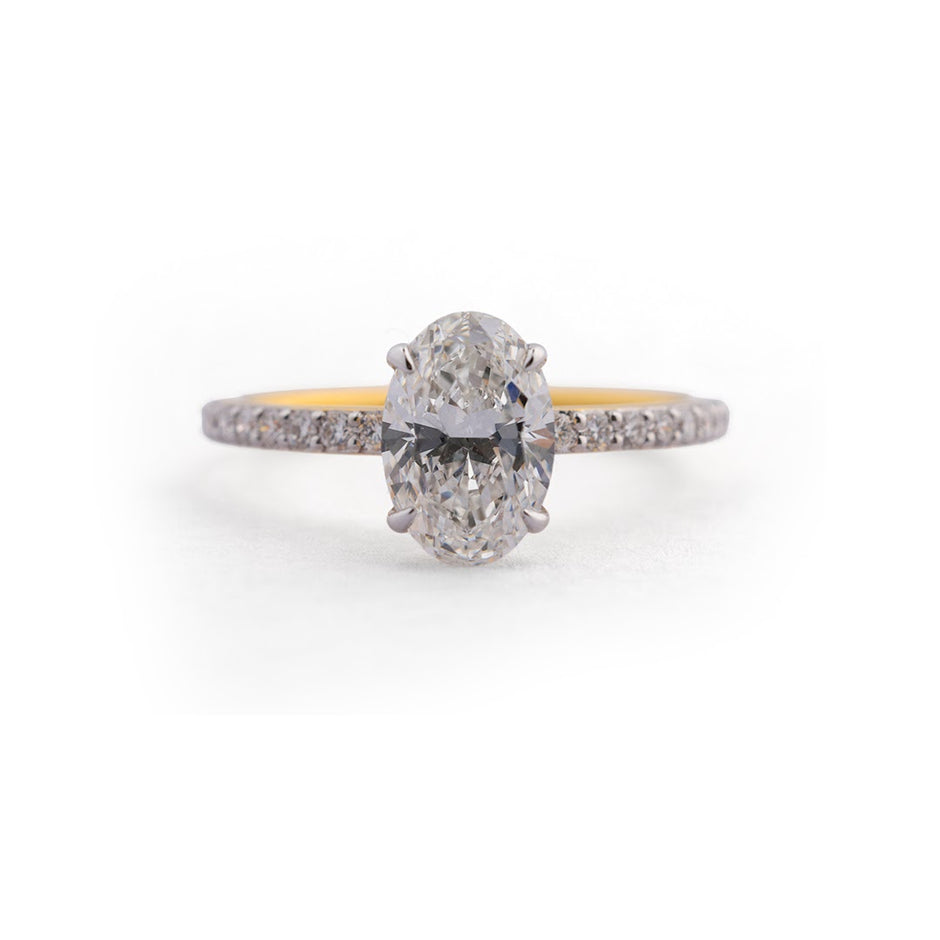 Oval Pavé Shoulder Lab-Grown Diamond Ring - front view