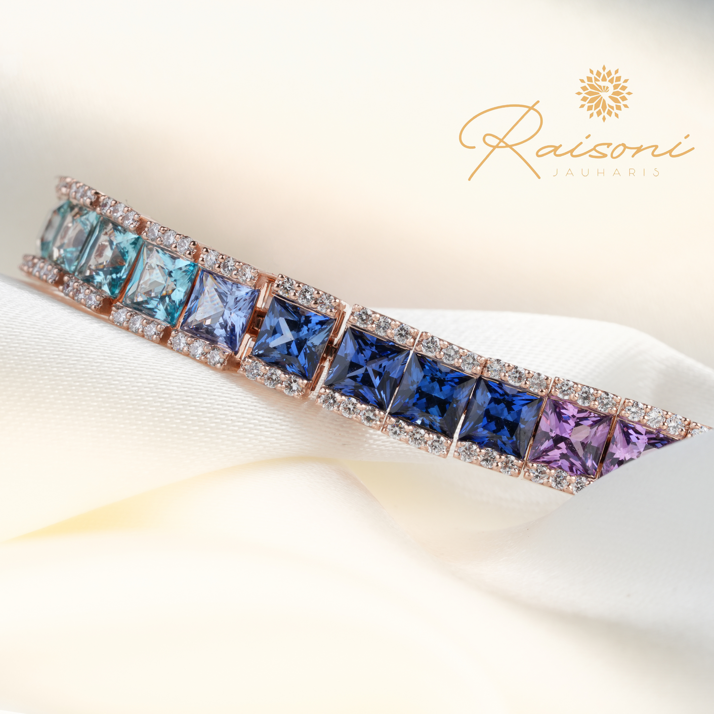 Princess Cut Multi Color Sapphire Tennis Bracelet in Gold For Women