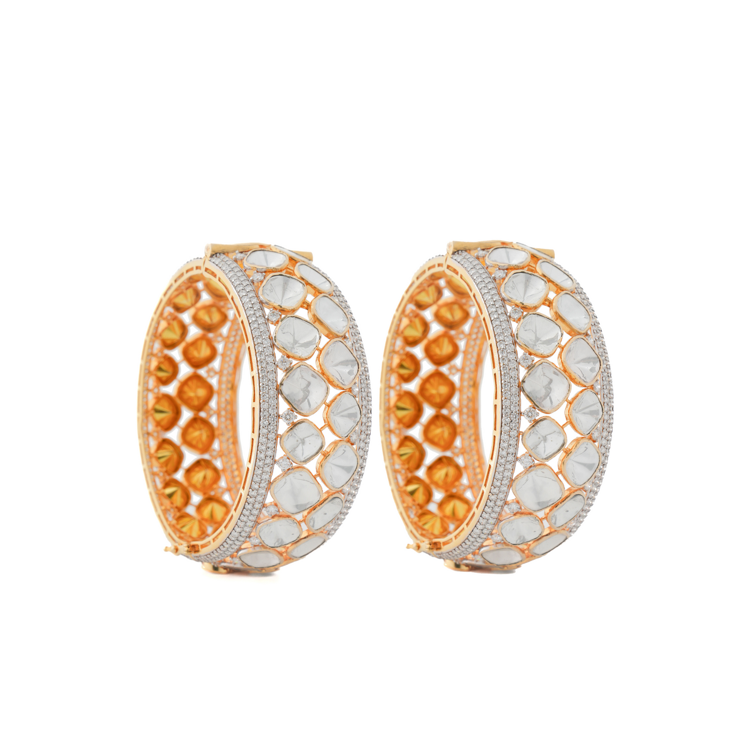 Floral Polki Lab Diamond Heritage Glowing Bangles