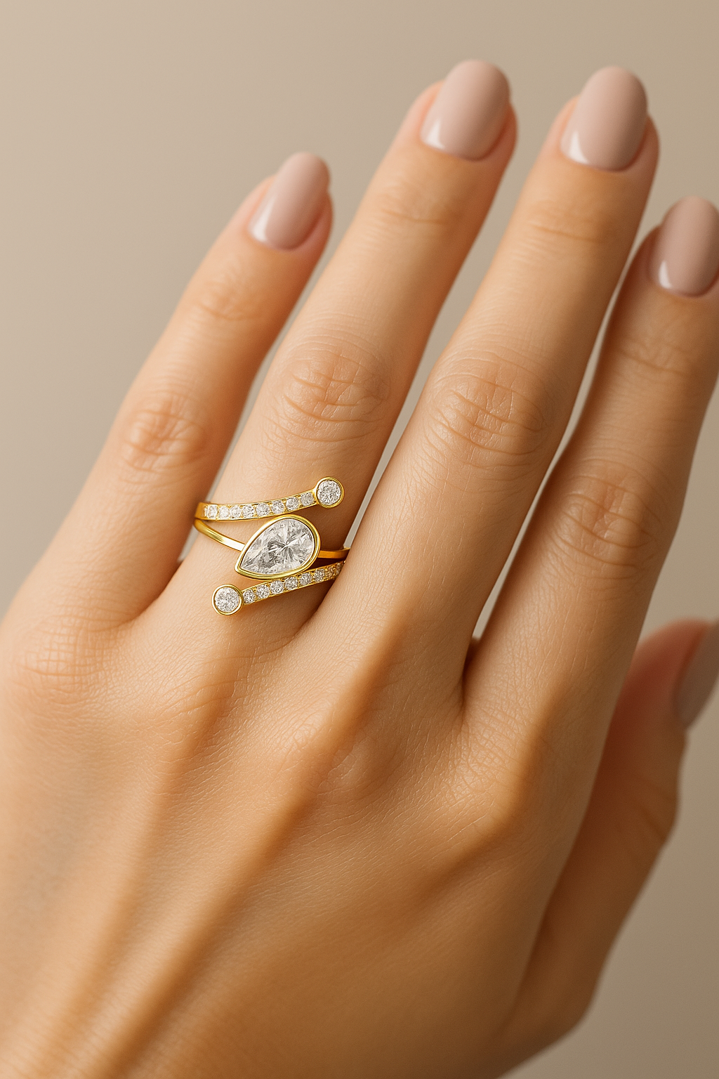 Beautiful Bright Pear Wrap Lab Diamond Ring