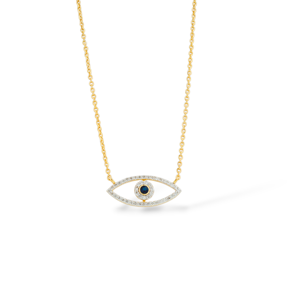 Blue Evil Eye Lab Diamond Pendant With Chain in Gold
