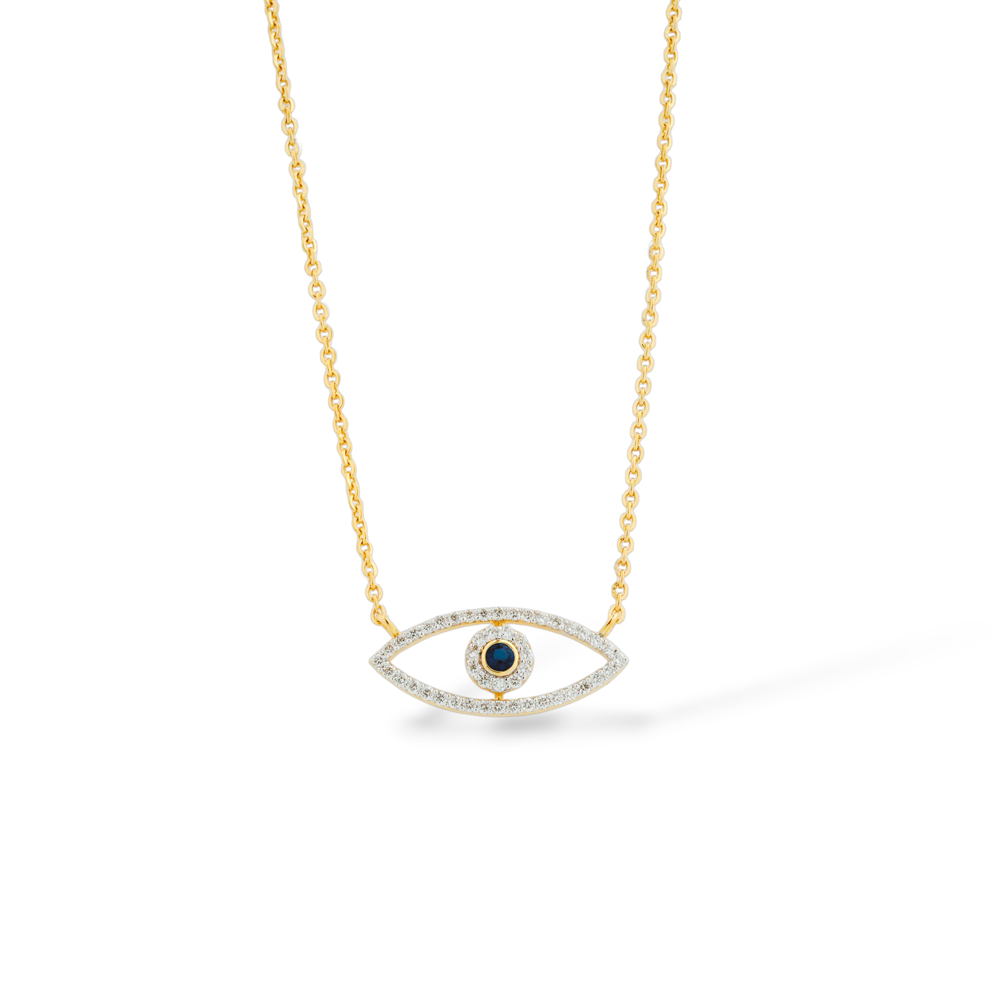 Blue Evil Eye Lab Diamond Pendant With Chain in Gold