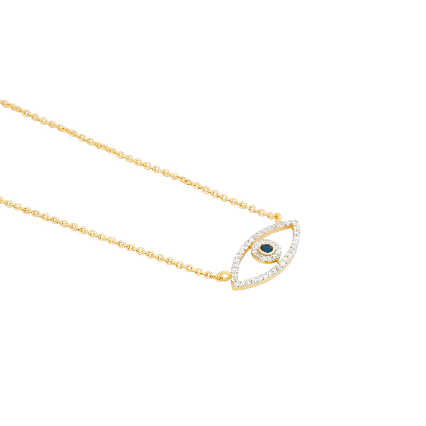 Blue Evil Eye Lab Diamond Pendant With Chain in Gold