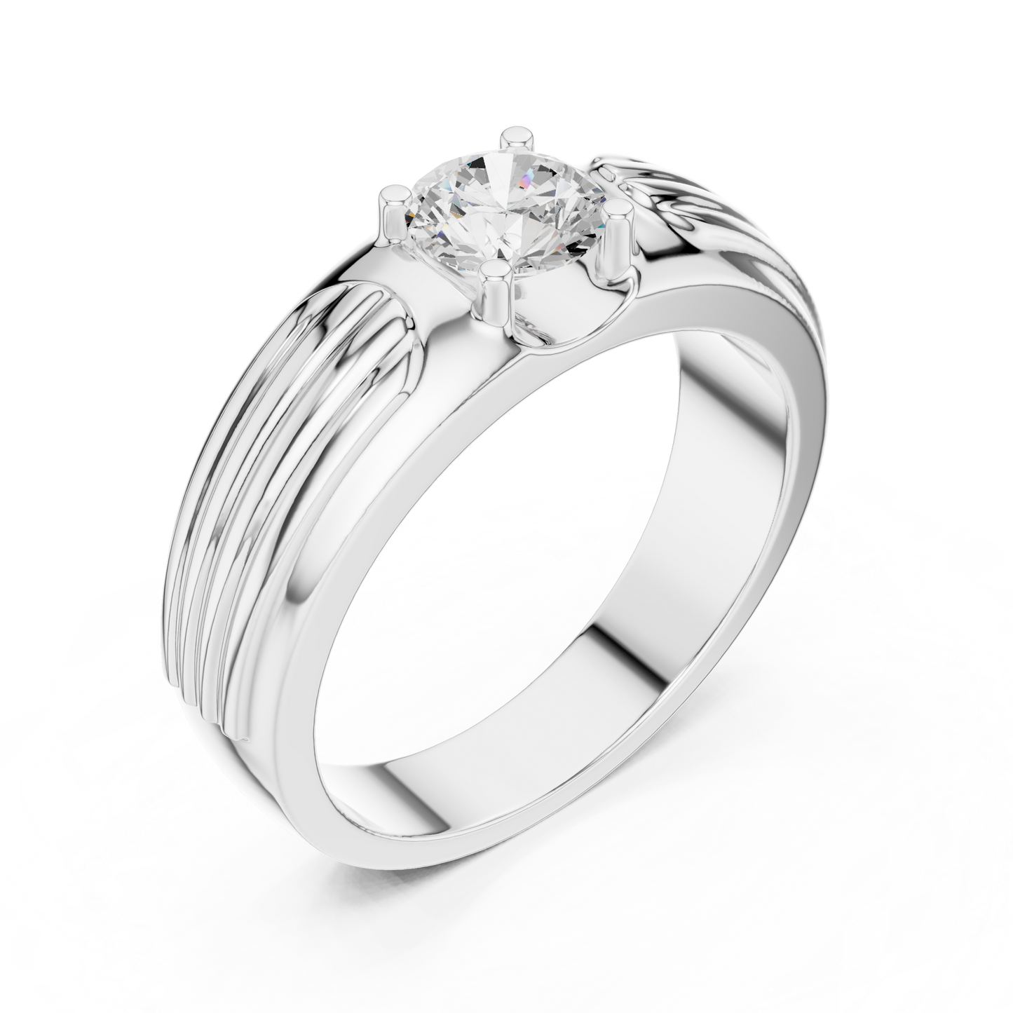 Esteem Gold 75 Cents Round Solitaire Lab Diamond Ring For Men