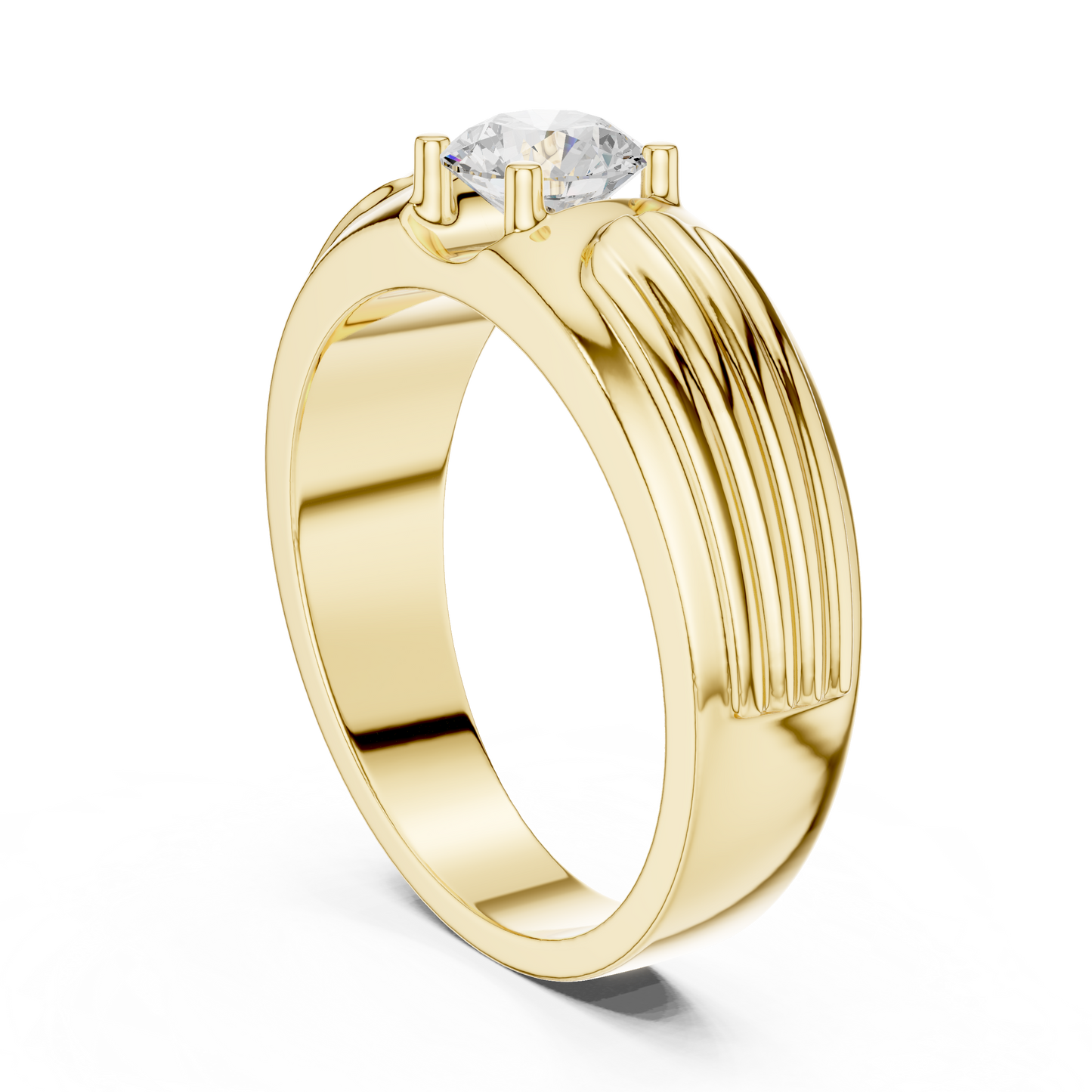 Esteem Gold 75 Cents Round Solitaire Lab Diamond Ring For Men