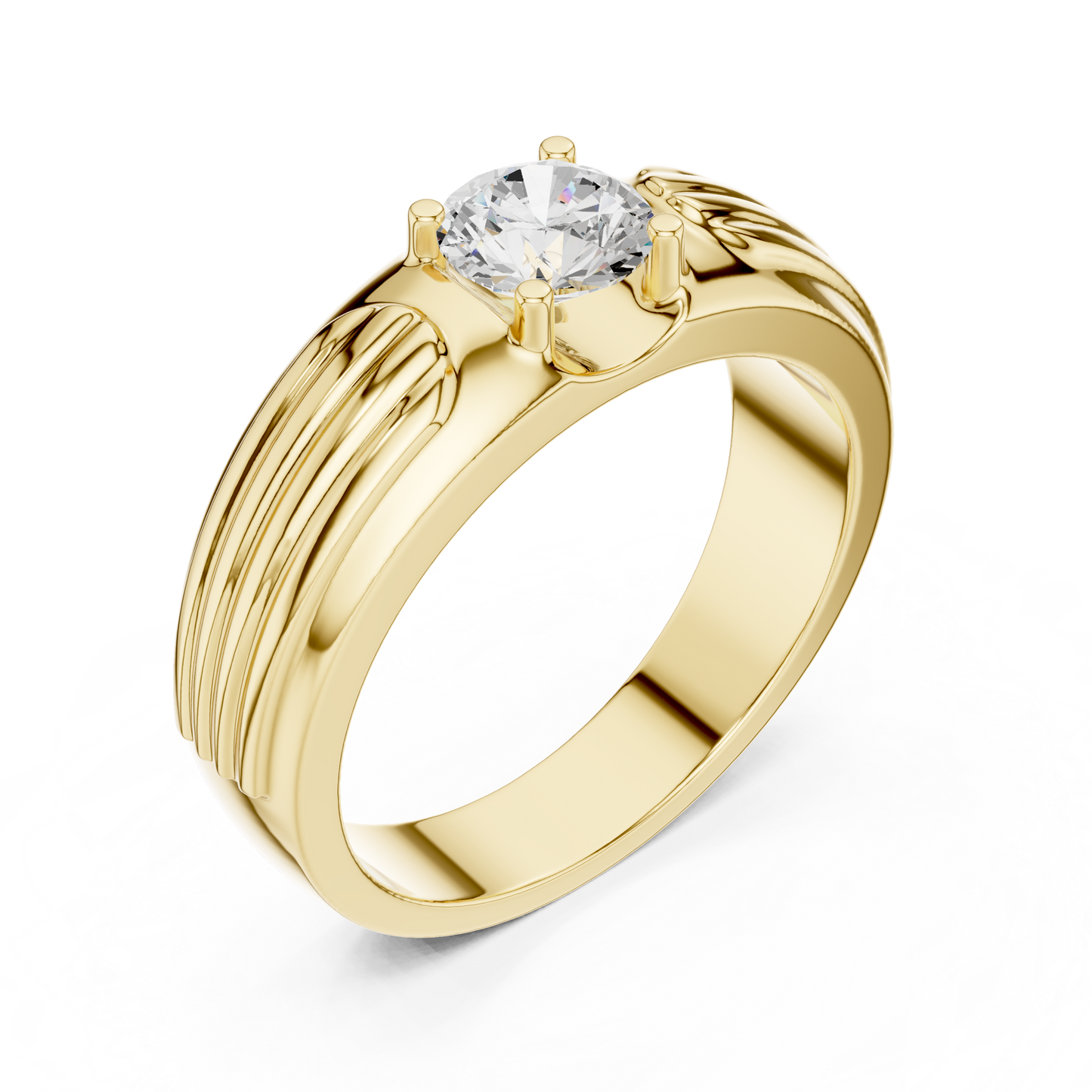 Esteem Gold 75 Cents Round Solitaire Lab Diamond Ring For Men