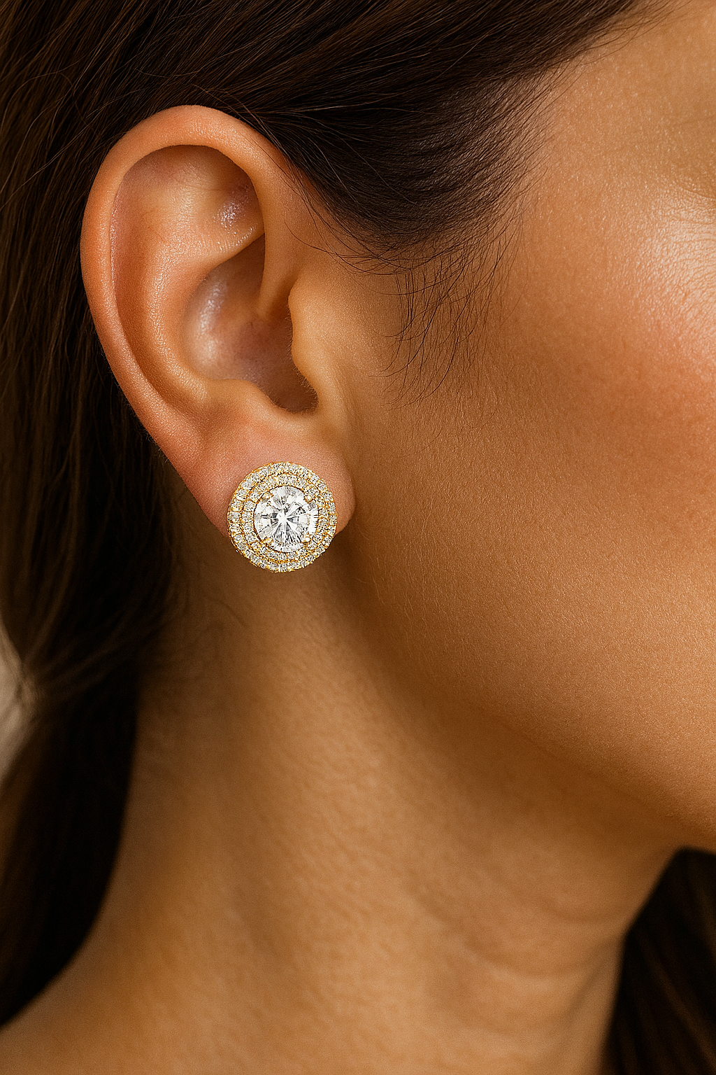 Glamorous Halo Round Lab Diamond Stud Earrings – Premium Double Halo Style for Women