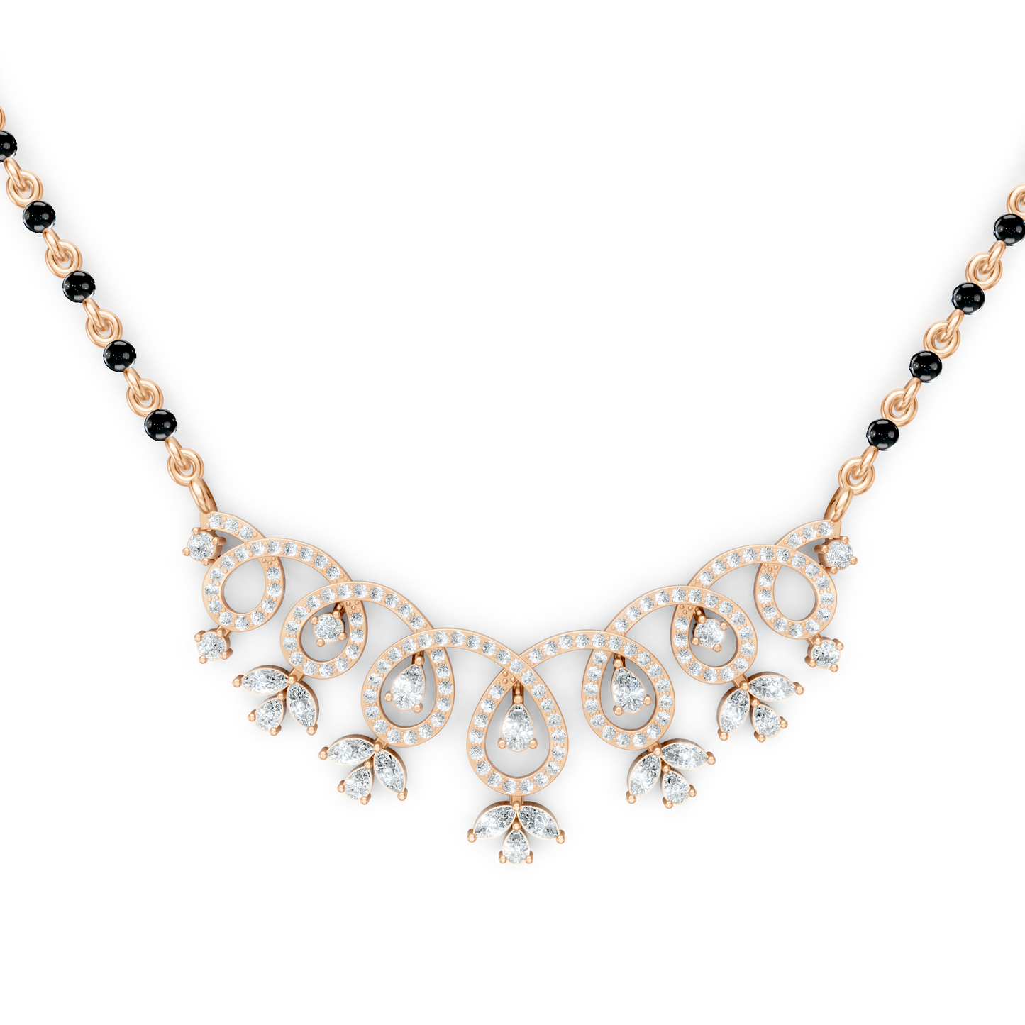 Looped Curves With Pear Shapes Lab Diamond Teardrop Mangalsutra For Women