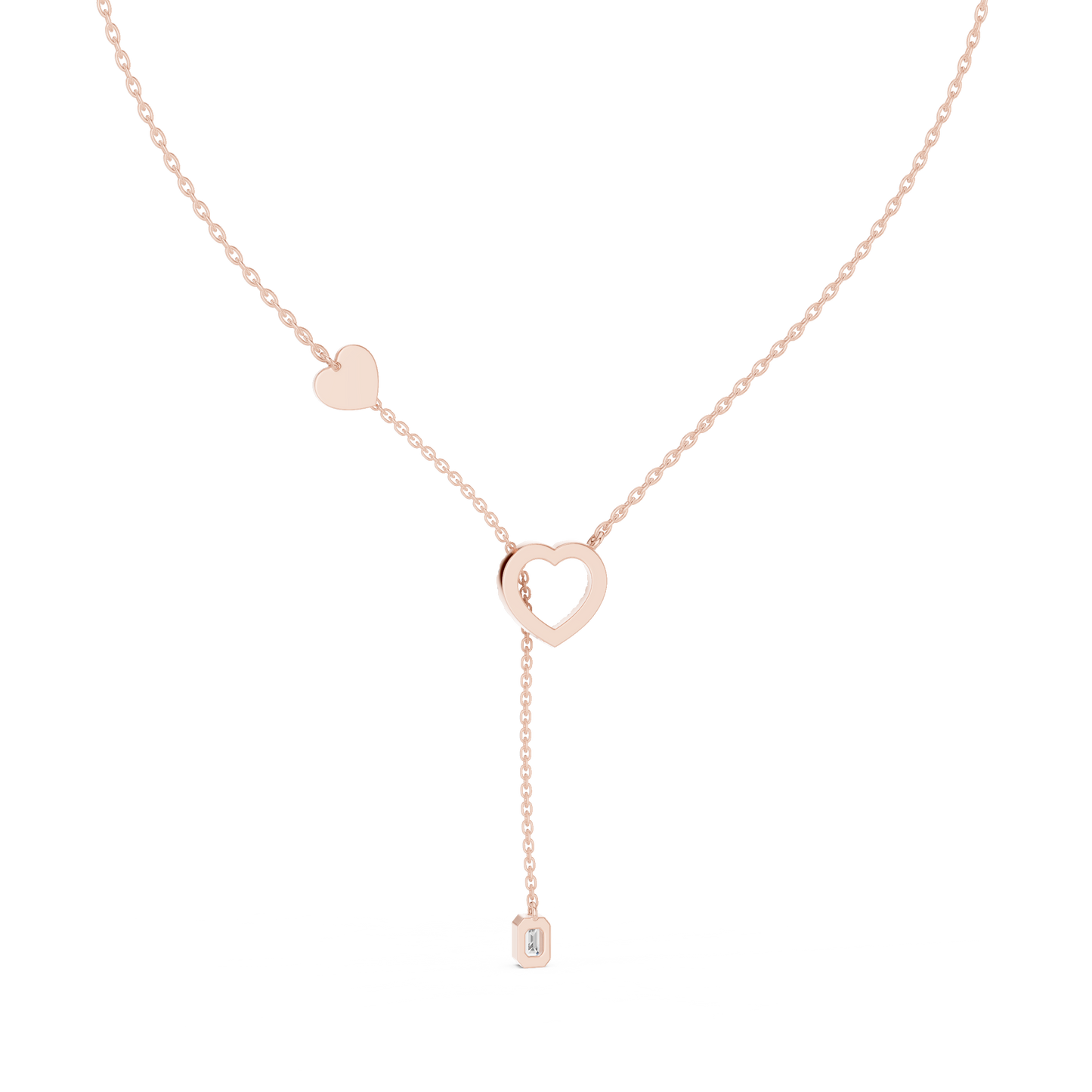 Double Heart Y Necklace with Lab Diamond – Romantic Lariat Chain for Women | Love Pendant for Rich & Classy Gifting