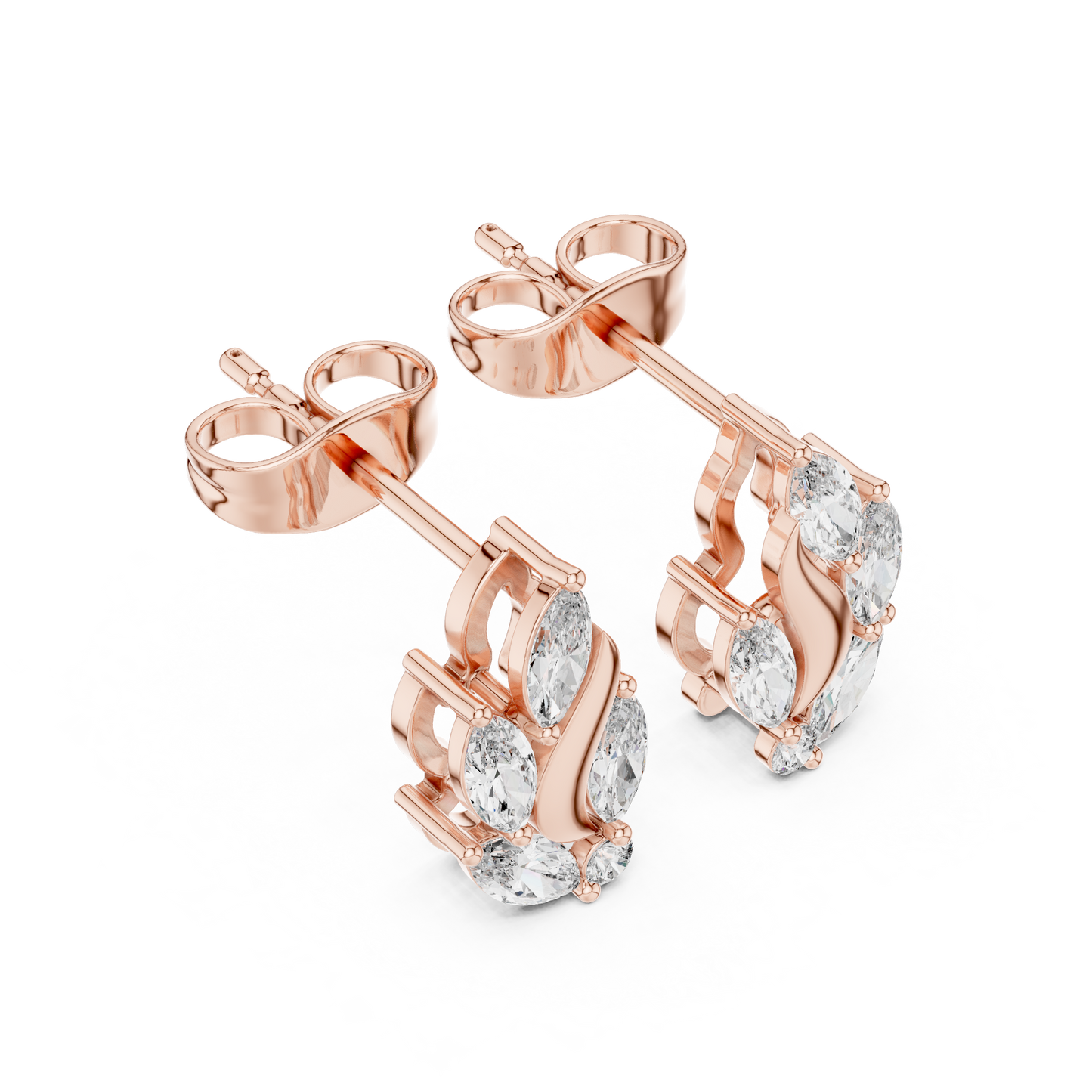 Flame Petal Lab Diamond Stud Earrings