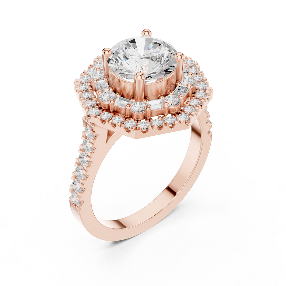 1.5 Carat Lab Grown Diamond Hexagon Double Halo Engagement Bridal Ring