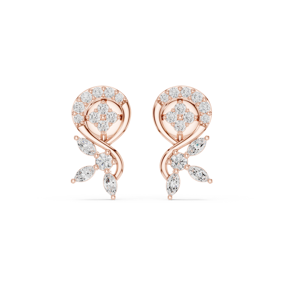 Paisley Leaves Lab Diamonds Stud Earrings