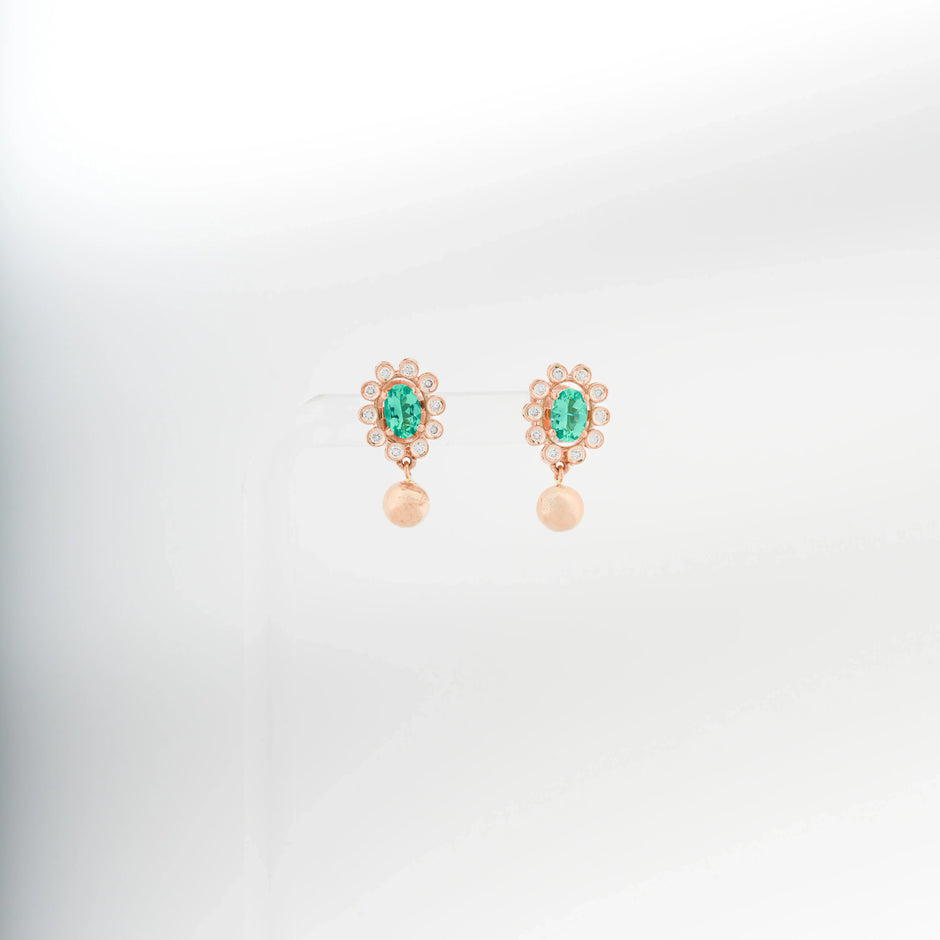Esmera Oval Green Gemstone Halo Pearl Drop Earrings