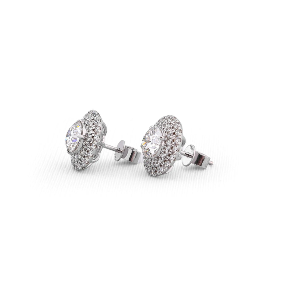 Aureole Round Double-Halo Diamond Stud Earrings