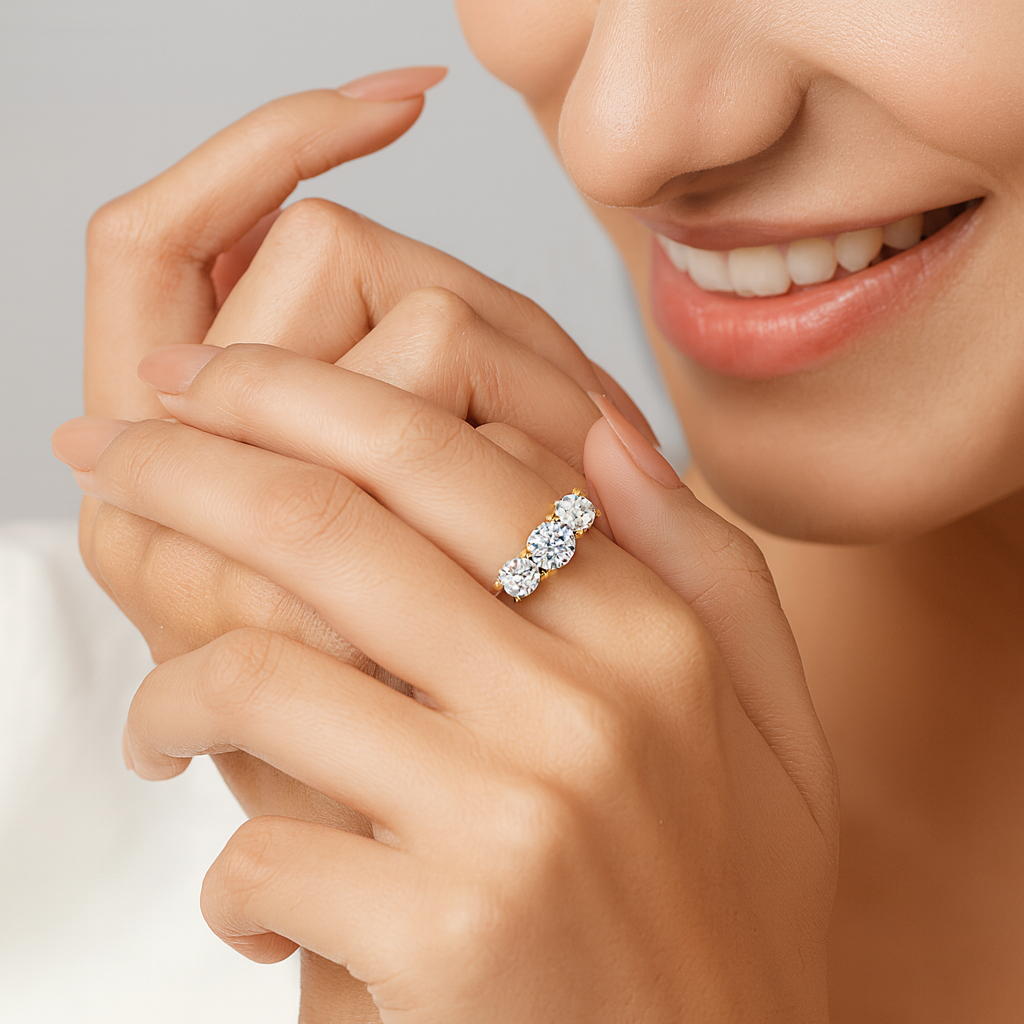 Three Stone 3.6 Carat Round Lab Diamond Engagement Ring For Women