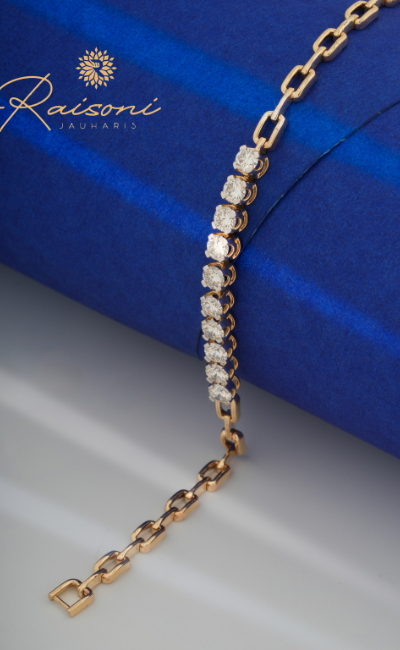 2.2 Carat Shimmering Round Lab Grown Diamond Chain Bracelet in Gold For Women