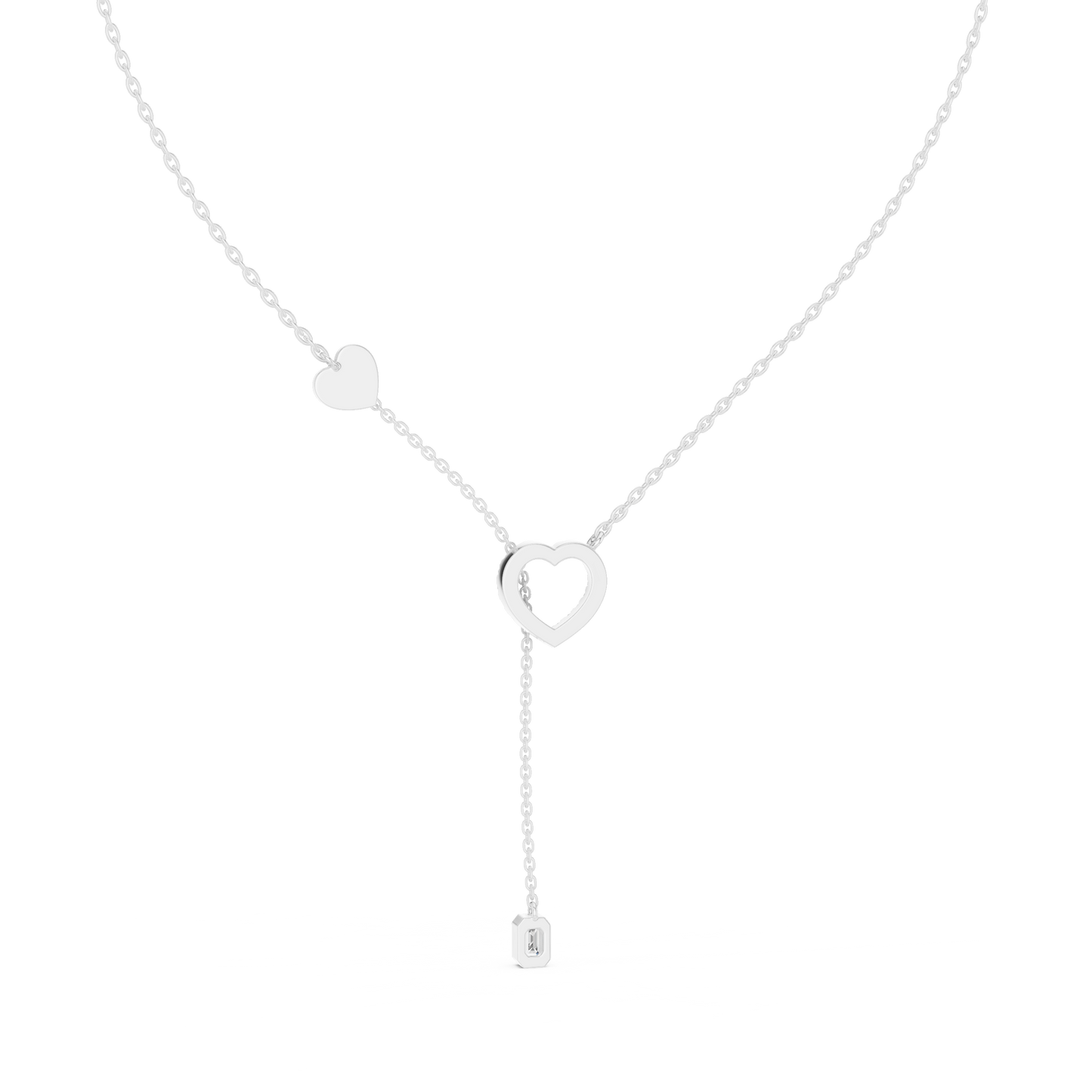 Double Heart Y Necklace with Lab Diamond – Romantic Lariat Chain for Women | Love Pendant for Rich & Classy Gifting
