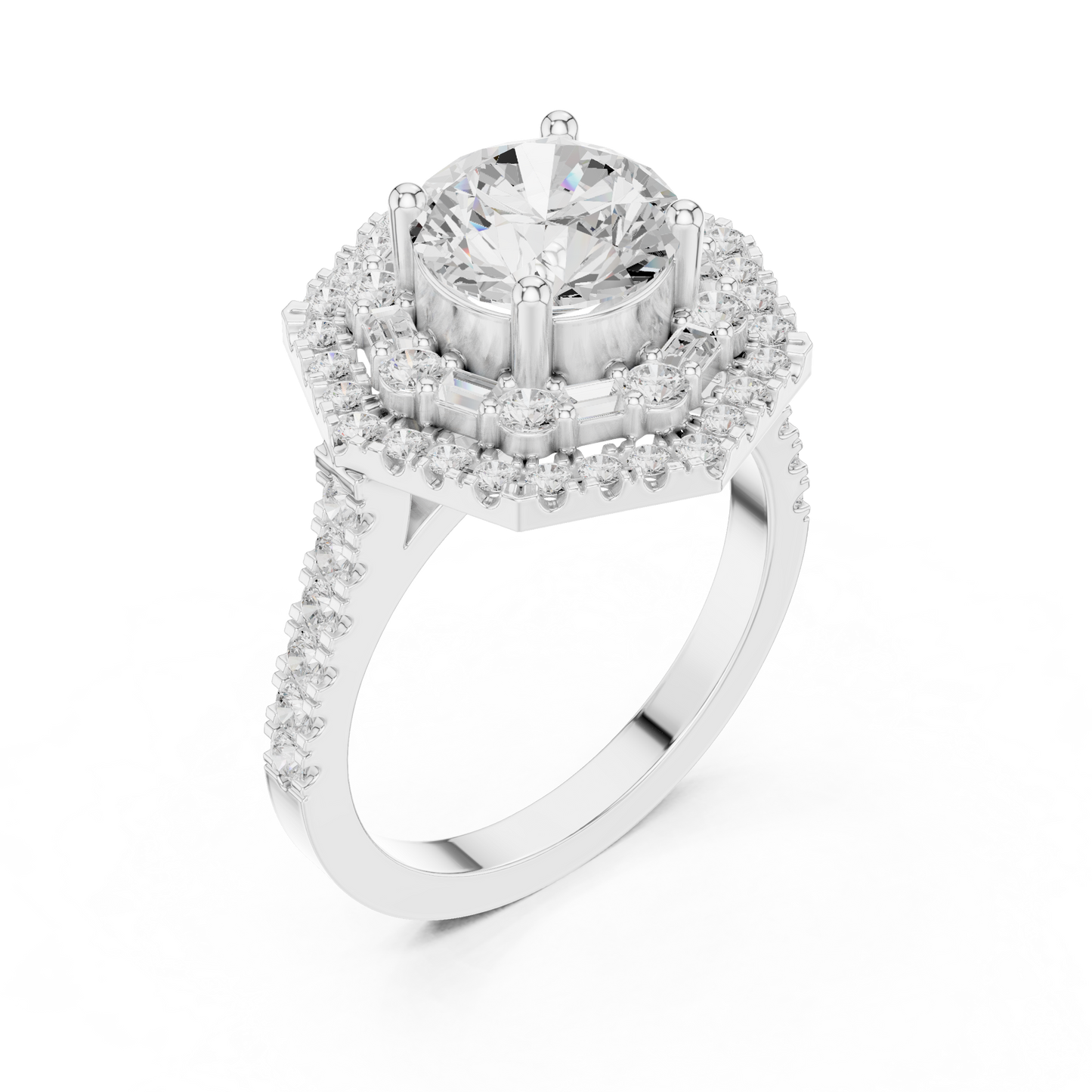 1.5 Carat Lab Grown Diamond Hexagon Double Halo Engagement Bridal Ring