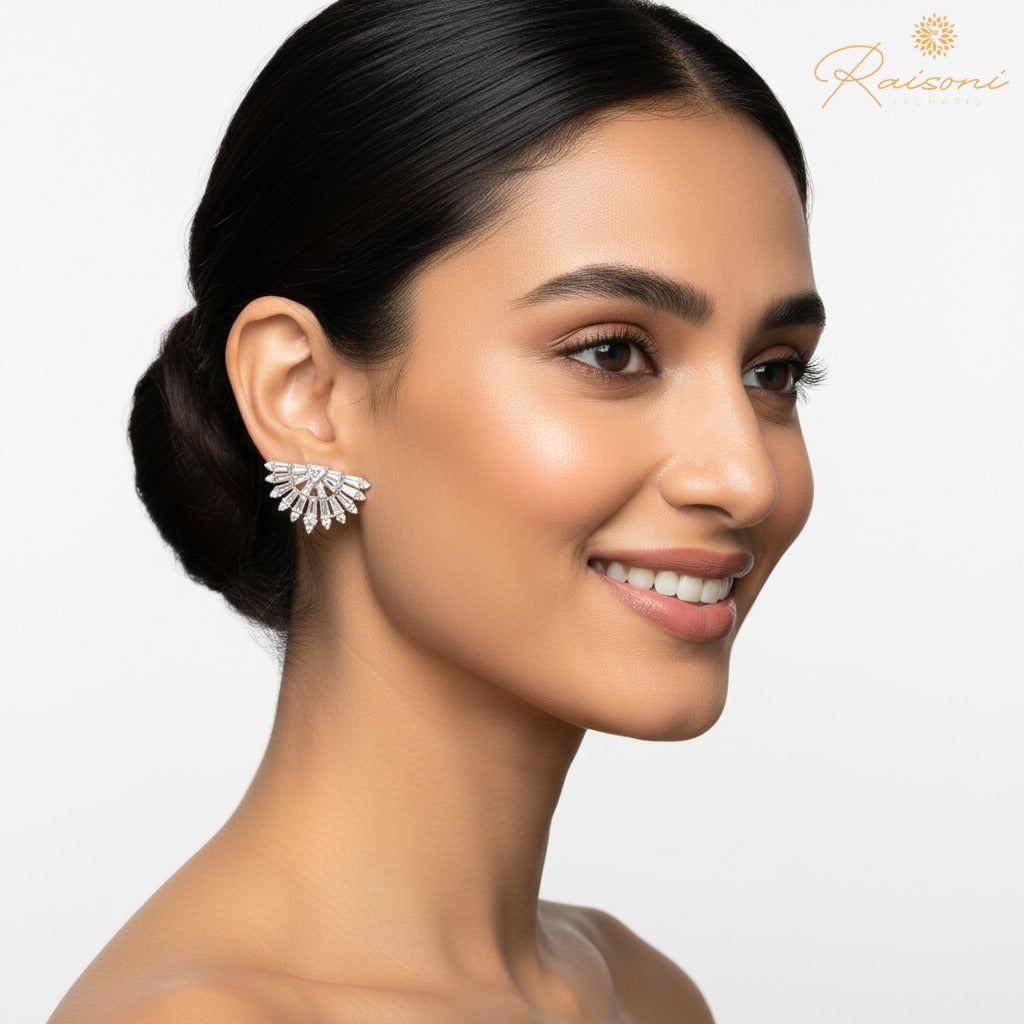 Radiant Fan Lab Diamond Earrings in White Gold