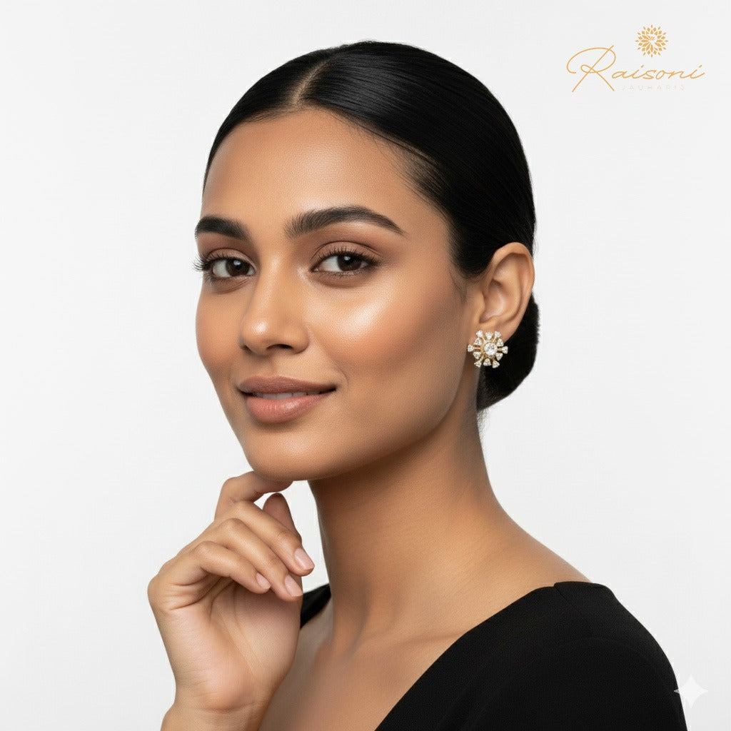 Sunburst Lab Diamond Earrings in Yellow Gold