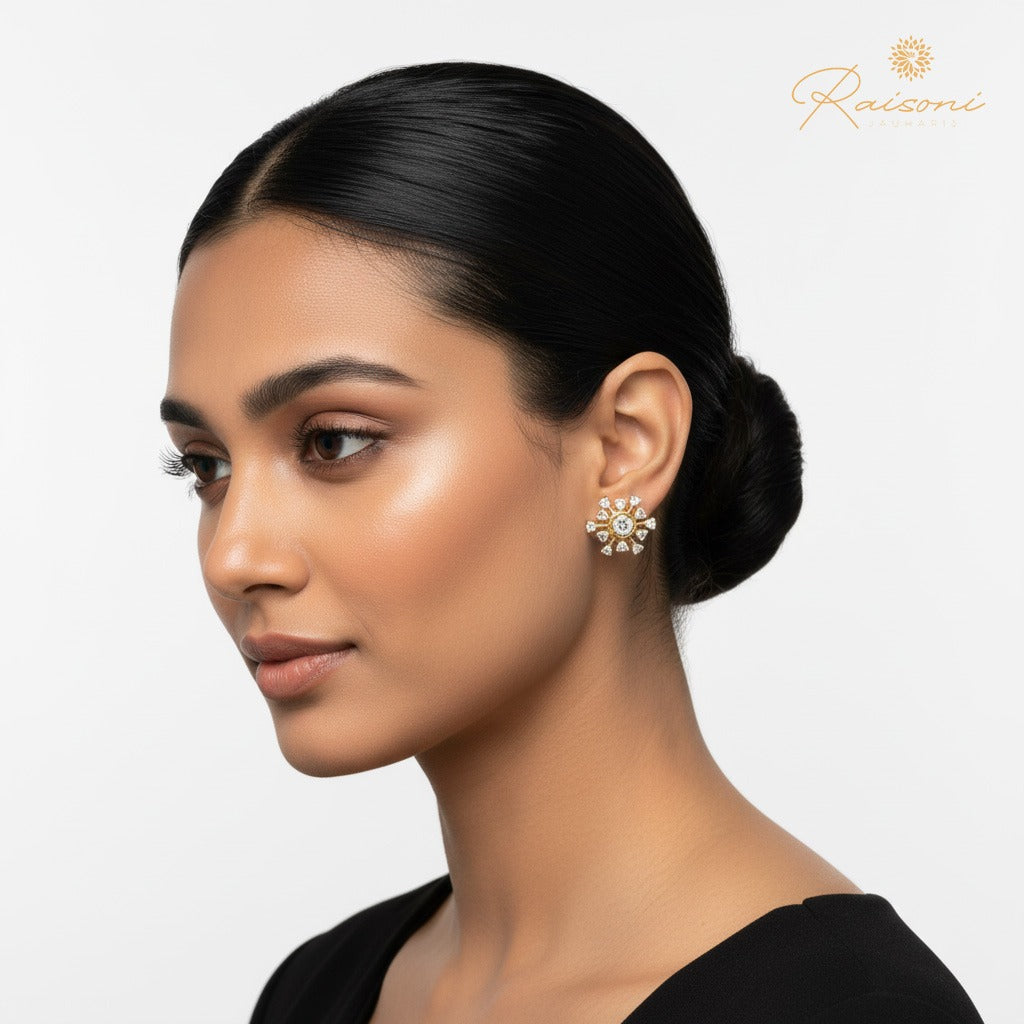 Sunburst Lab Diamond Earrings in Yellow Gold