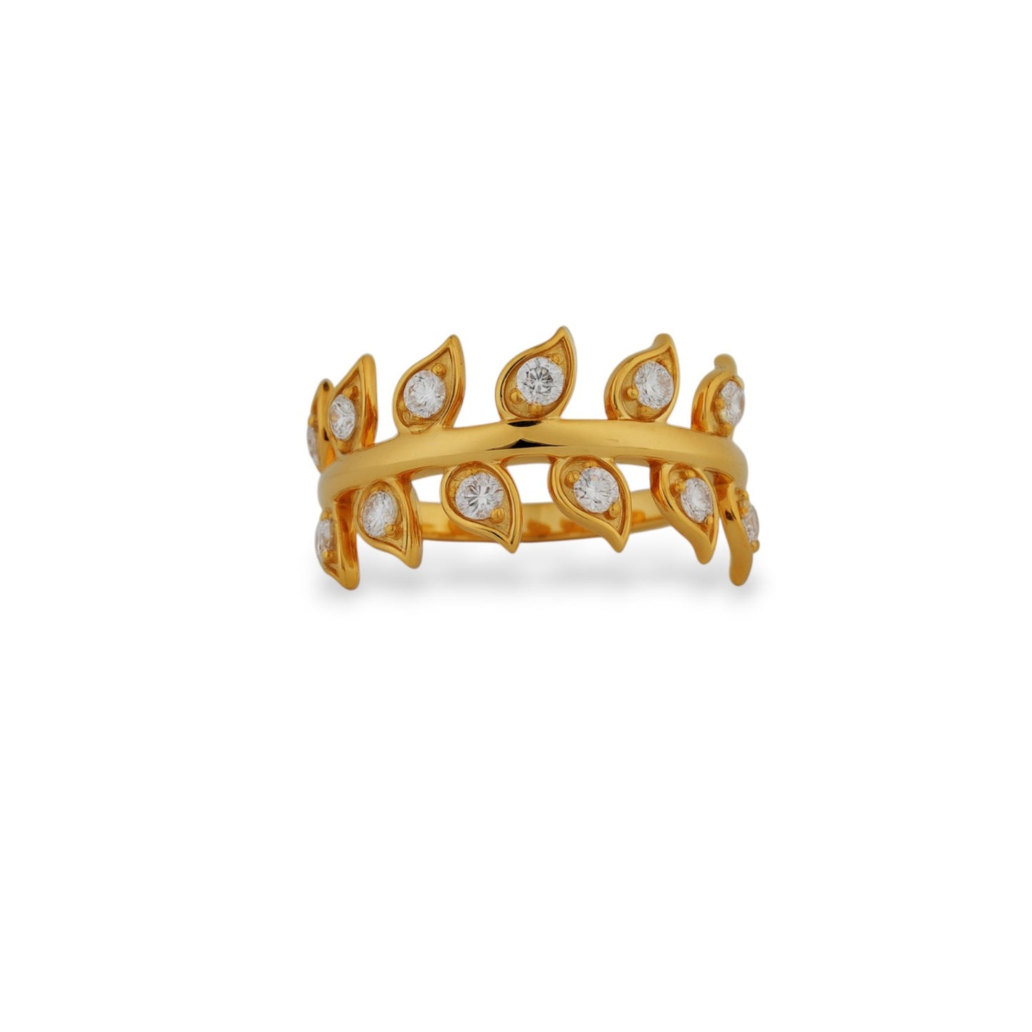 Leaf Motif Lab Diamond Ring in Yellow Gold