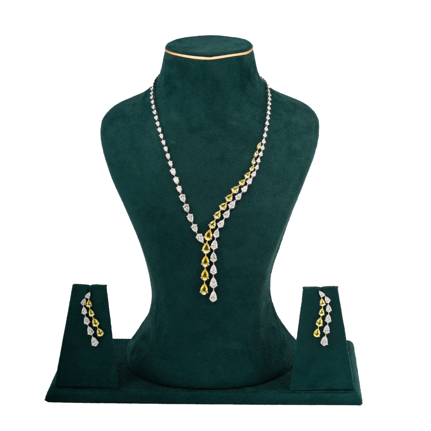 Two-Tone Lab Diamond & Yellow Sapphire Necklace Set for Women – With Earrings, 14K White Gold