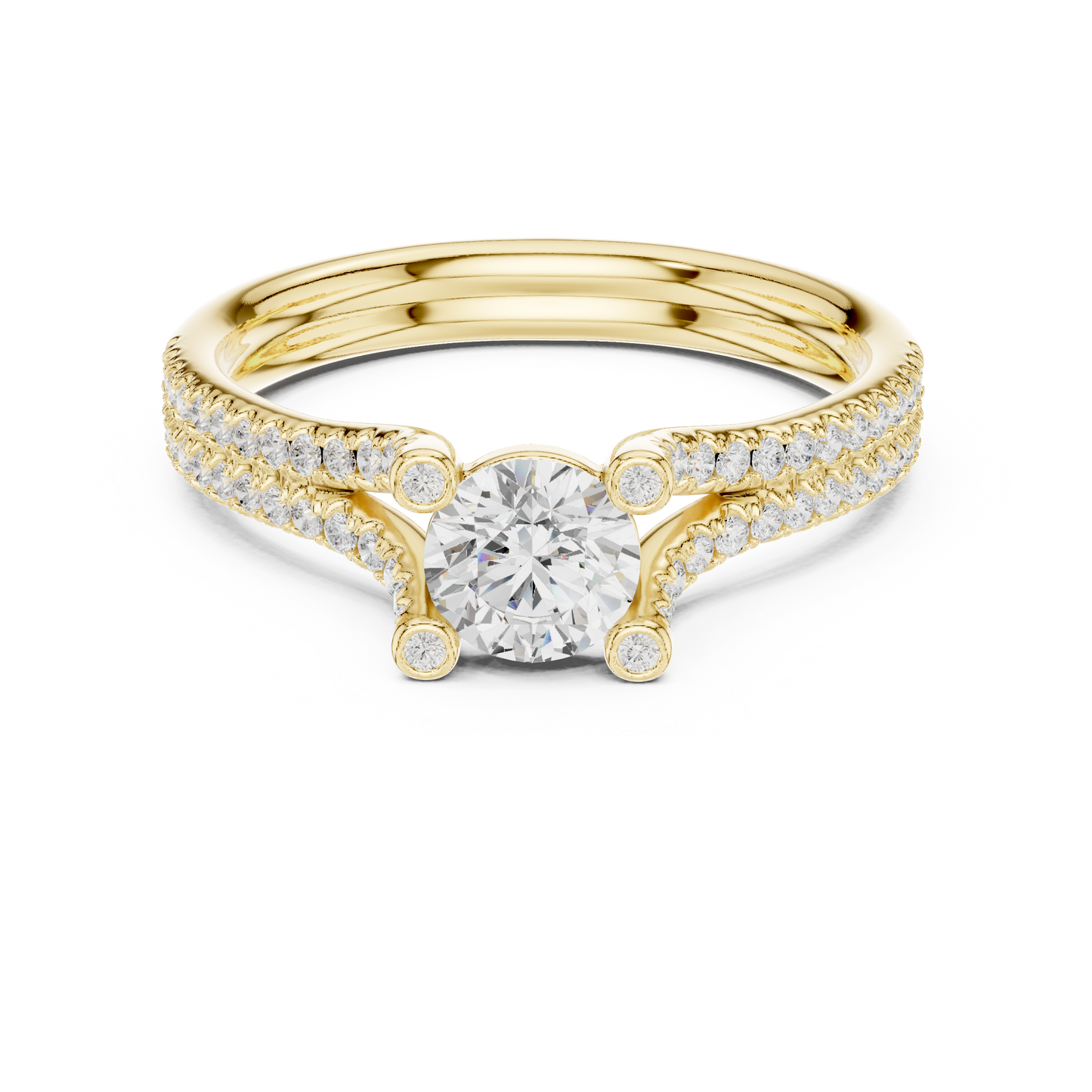 Crowned Radiance 1 Carat Round Lab Diamond Split Cathedral Engagement Ring