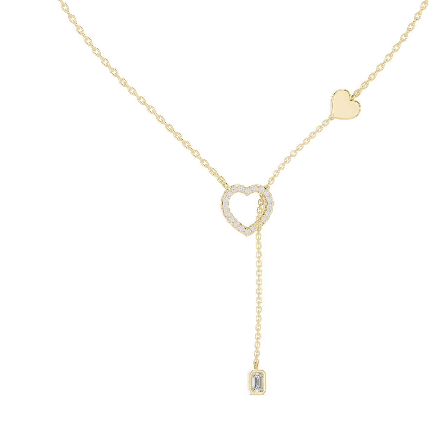 Double Heart Y Necklace with Lab Diamond – Romantic Lariat Chain for Women | Love Pendant for Rich & Classy Gifting