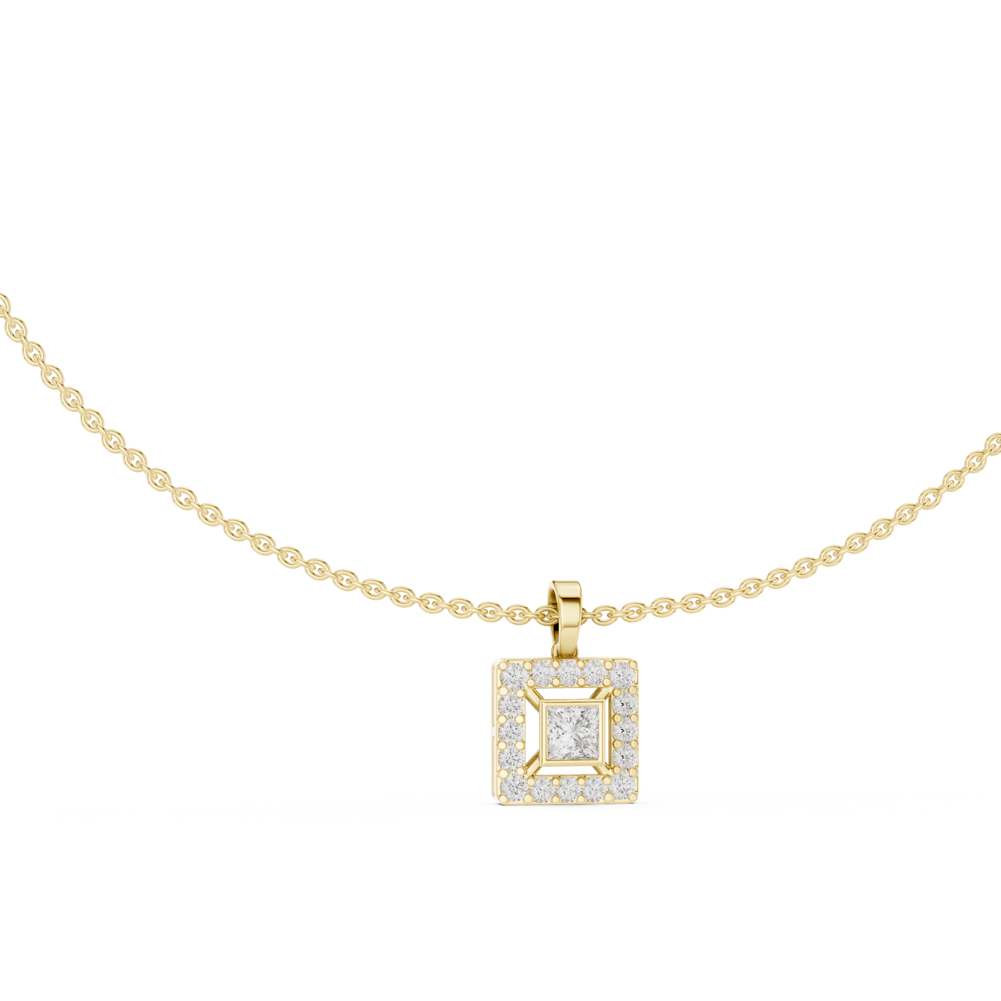 Royal Minimalism Halo Princess Pendant Necklace in Lab Diamonds